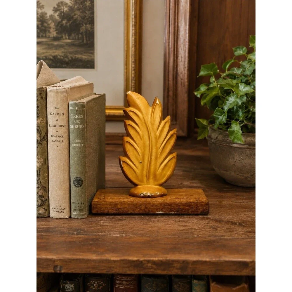 Vintage Duane Trippler Handcrafted Bookend Wood Gold Leaf Sculpture Signed